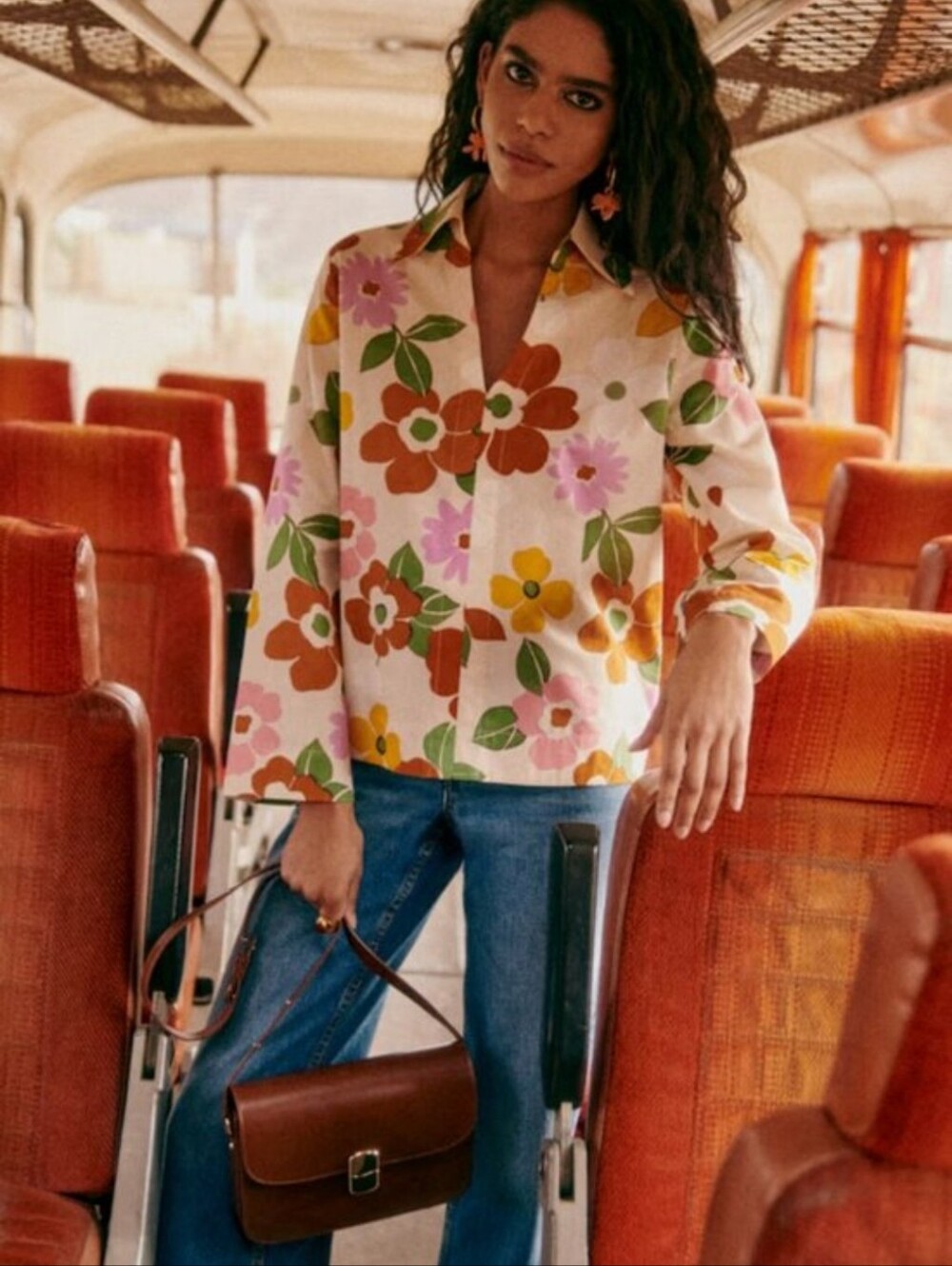 SÉZANE Angelique Sol 70's Flower Power Print Cream Multi Shacket Tunic NWT RARE